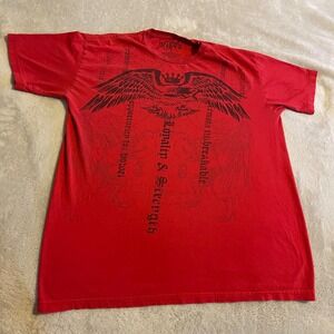 Vintage‎ Citizen Earth Mens T Shirt Graphic Eagle Sword Loyalty Strength Red L